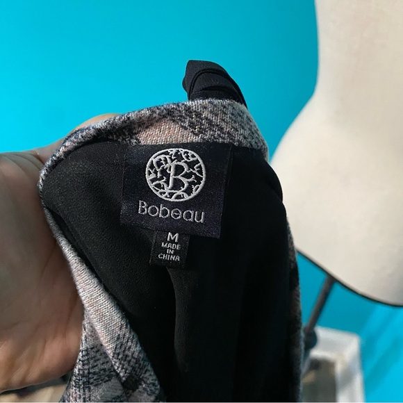 Bobeau M Pink Black Plaid Sweater Chiffon Trim Bow Back Top - Picture 5 of 5